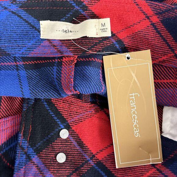 New Tgla Short Mini Skirt Womens Medium Multicolor Red Blue Plaid Pockets Button - Picture 3 of 6